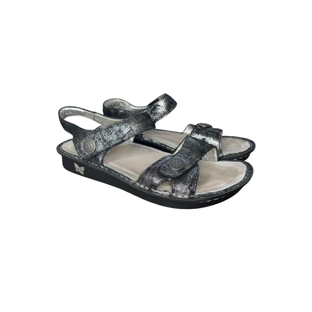 Alegria Vienna Metallic Silver Cracked Leather Comfort Sandals Butterfly 42 11.5
